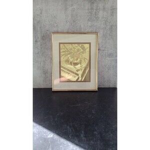 Vintage Gold Stencilled Floral Art: Grand Piano Artwork